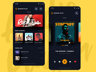 Winamp Player Concept UI android application clean dark interface ios mobile typography ui user ux yellow