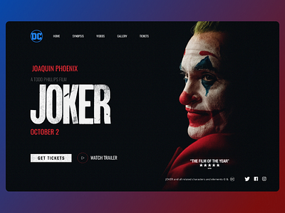 JOKER header concept UI 2019 color colour comic concept dark dc film joker new page red ui user interface ux web webpage website