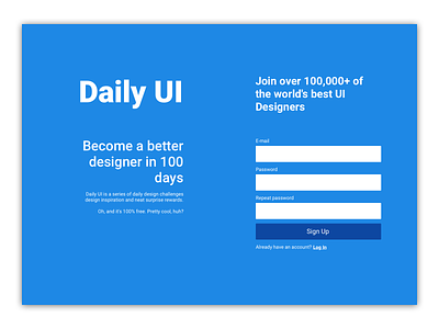 Daily UI Sign up blue color dailyui 001 flat material design redesign sign up