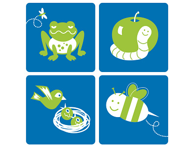 Kids Icons animal apple bee bird frog illustration kids nest worm