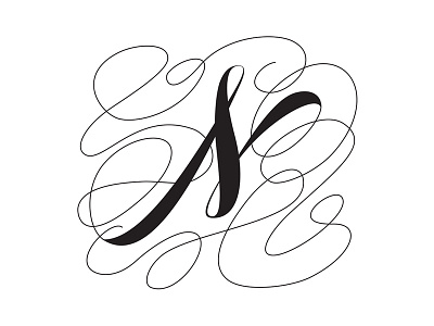 Lettered N with Flourishes calligraphy lettering script