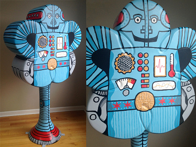 Retro Robot Fiberglass Sculpture illustration kids painting retro robot science sculpture toy