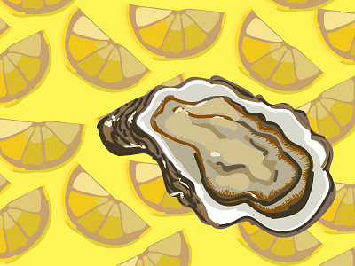 Oyster with Lemon food illustration vector