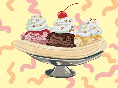 Banana Split banana food ice cream illustration vector wacom