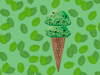 Mint Chocolate Chip Cone food ice cream illustration leaves mint vector wacom