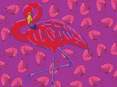 Flamingo with Shrimp Pattern animal flamingo illustration pink shrimp vector