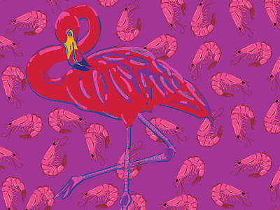 Flamingo with Shrimp Pattern