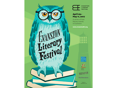 Literary Festival Poster bird books illustration lettering owl poster reading vector