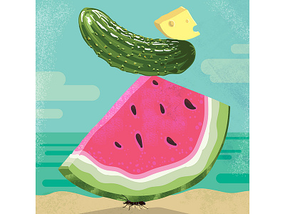 Life is a Picnic ant balance beach cheese food illustration pickle picnic watermelon