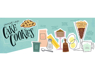 Chocolate Chip Cake Cookie Recipe cookbook fifties food food illustration hip illustration mod recipe retro shag vector vector illustration