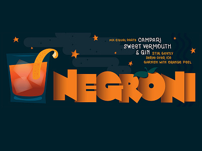 Negroni art deco cocktails deco food illustration italy lettering orange vector