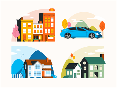 Property Protection Illustrations apartment car illustration colorful flat homes house illustration icons illustration insurance vector