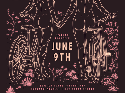 🌸 We Heart Bikes Art Show Poster bikes butts illustration linework neon poster reno spring