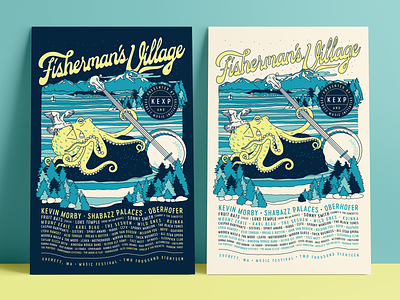 Fisherman's Village - Lineup Posters 🐙 banjo event poster identity illustration lettering linework music festival octopus typography washington