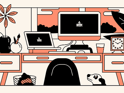 Remote Working Culture brooklyn chicago desk dog illustration linework remote reno