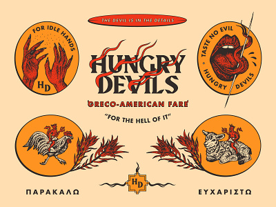 Hungry Devils branding brooklyn chicken design devil greek hands illustration lamb logo nevada reno tongue typography