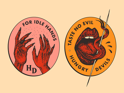 For Idle Hands / Taste No Evil badge brand brooklyn design devil evil food truck hands illustration nevada new york reno tongue