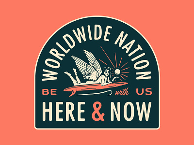 Here and Now 2019 apparel badge brooklyn graphics hand drawn illustration living coral new year new york pantone portugal sunshine surfboard surfing typography wings woman