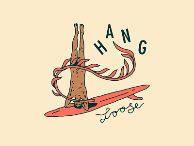Hang Loose beach hand drawn hang loose headstand illustration linework man nude portugal seaweed surfboard surfing