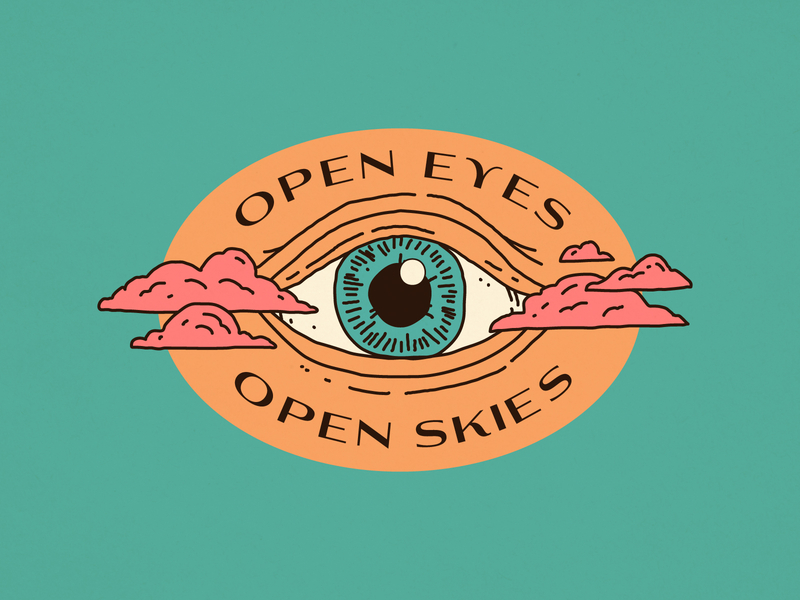 Open Eyes / Open Skies badge branding california cannabis clouds eye identity illustration monoline nevada packaging psychadelic