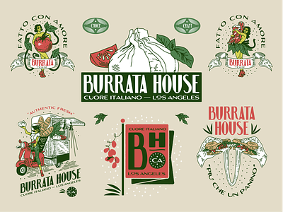 Burrata House Identity apecar branding characters cheese design graphic design icons identity illustration italian italian food la linework logo tear sheet typography