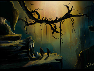 Dream cave dark dream fantasy light rock shadow tree