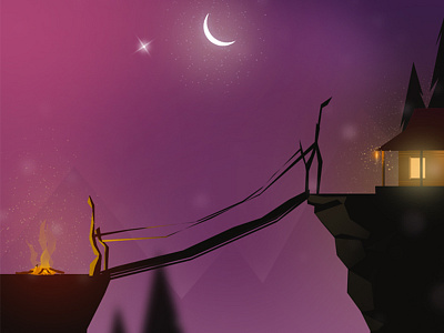Illustration dark fire home moon night purple sky