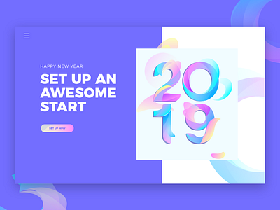 Happy New Year clean color design gradient happy new year illustration landing page new year 2019 typogrphy web