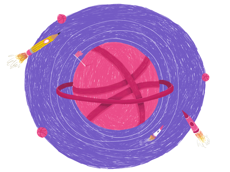 Hi Dribbble! 🚀 animation coloured pencil debut design illustration planet space