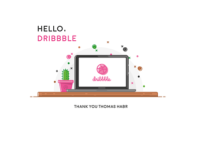 Hello Dribbble! debut design dribbble flat illustration thanks welcome