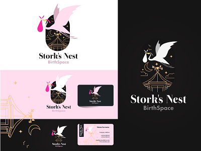 stork nest illustration logo