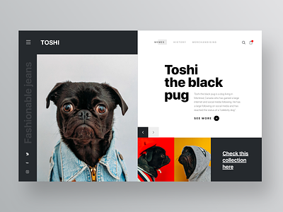 Toshi , the black pug design dog interaction landing page love minimalist pug ui ui ux ux web design web design agency web design ecommerce