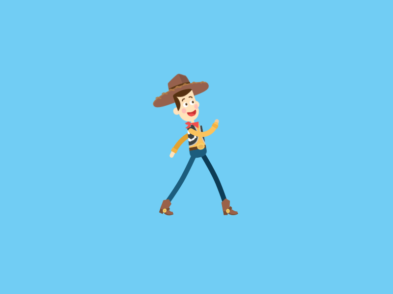Woody animator character cycle design flat gif hat story toy walk