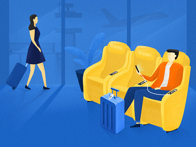 Illustration about using Massage Chair at the Airport