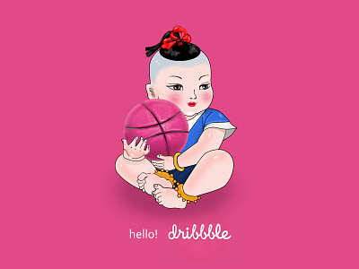 Hello Dribbble! character frist invitaion photoshop shot