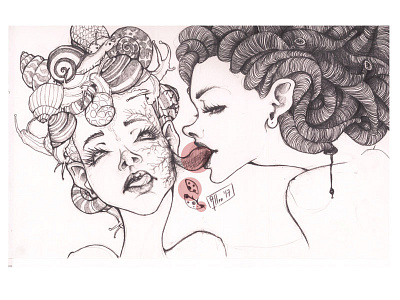 V e n o m blackandwhite conceptual illustration pencil snails venom whispering women