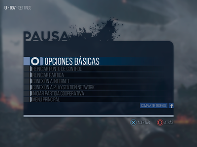 Ui Design - Settings (videogame) battlefield game interface option pausa pause ps4 sesion sony ui videogame videojuego