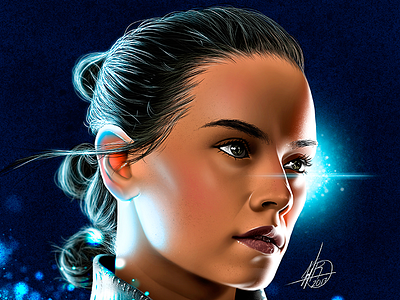 Rey - Digital Portrait 2 actress daisy ridley illustration movie rey saga star wars woman