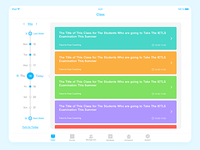 Class Schedule UI for iPad app calendar class education ipad timetable ui