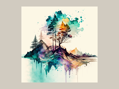Trees on the island island landscape standing tree tree watercolor