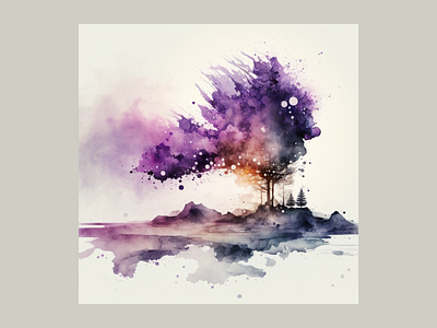 Scattering violet leaves landscape nature scattering scenery tree violet watercolor