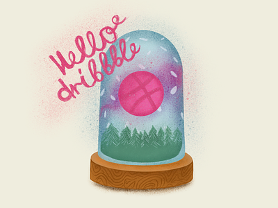 Hello DRIBBBLE! design hello dribbble icon illustration noise shadow pencil drawing pink procreate app texture typography vector winter scene