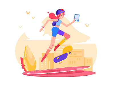 Skate Girl clean color girl illustrator school skate