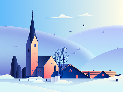 Winter morning building illustration morning snow winter