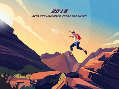 2019 Over the moutain,Cross the divide 2019 design illustration jump moutains sunny