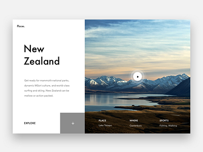 Places explore landing minimal newzealand places play ui web web design white