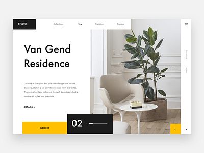 Van Gend Residence brown explore landing minimal product residence web webdesign white yellow
