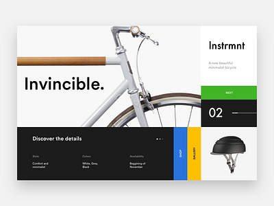 Instrmnt Bike. bike blue explore green landing minimal product web webdesign white yellow