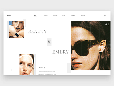 Beauty x Emery. discover explore landing minimal model photography web webdesign white