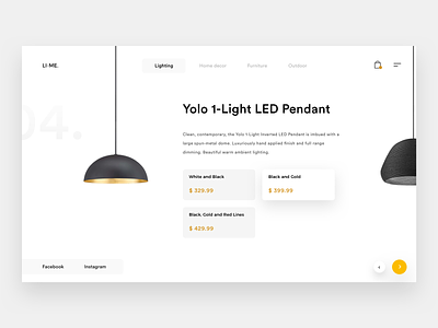 Li-Me Products concept discover explore lamp landing layout light minimal product web webdesign white
